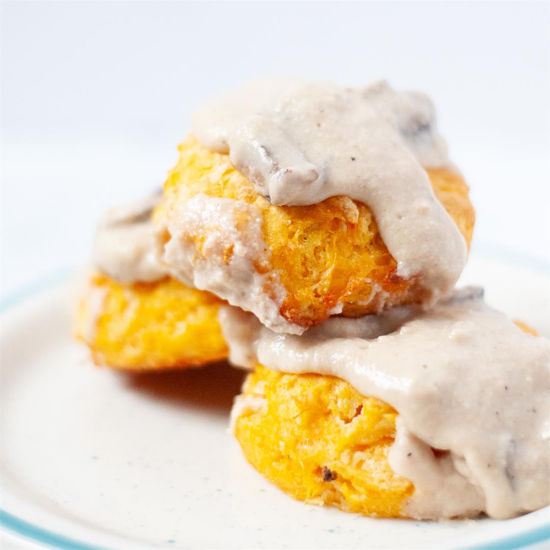 Sweet Potato Biscuits with Cashew Mushroom Gravy