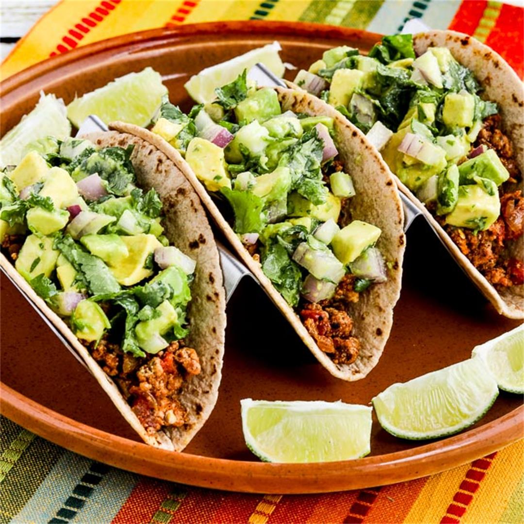 Ground Turkey Green Chile Low-Carb Tacos with Avocado Salsa