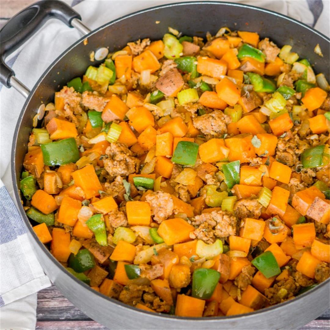 Sweet Potato & Sausage Skillet with Bell Peppers
