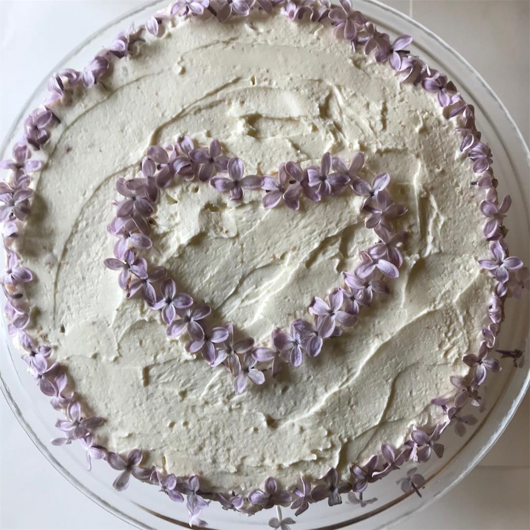 Lilac and Vanilla Cake with Lilac Honey and Mascarpone Frosting