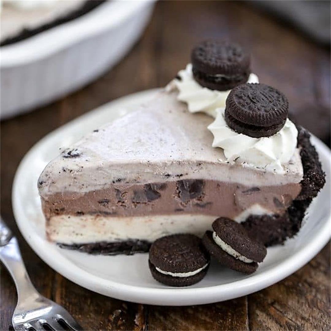 Layered Ice Cream Pie with a Chocolate Cookie Crust