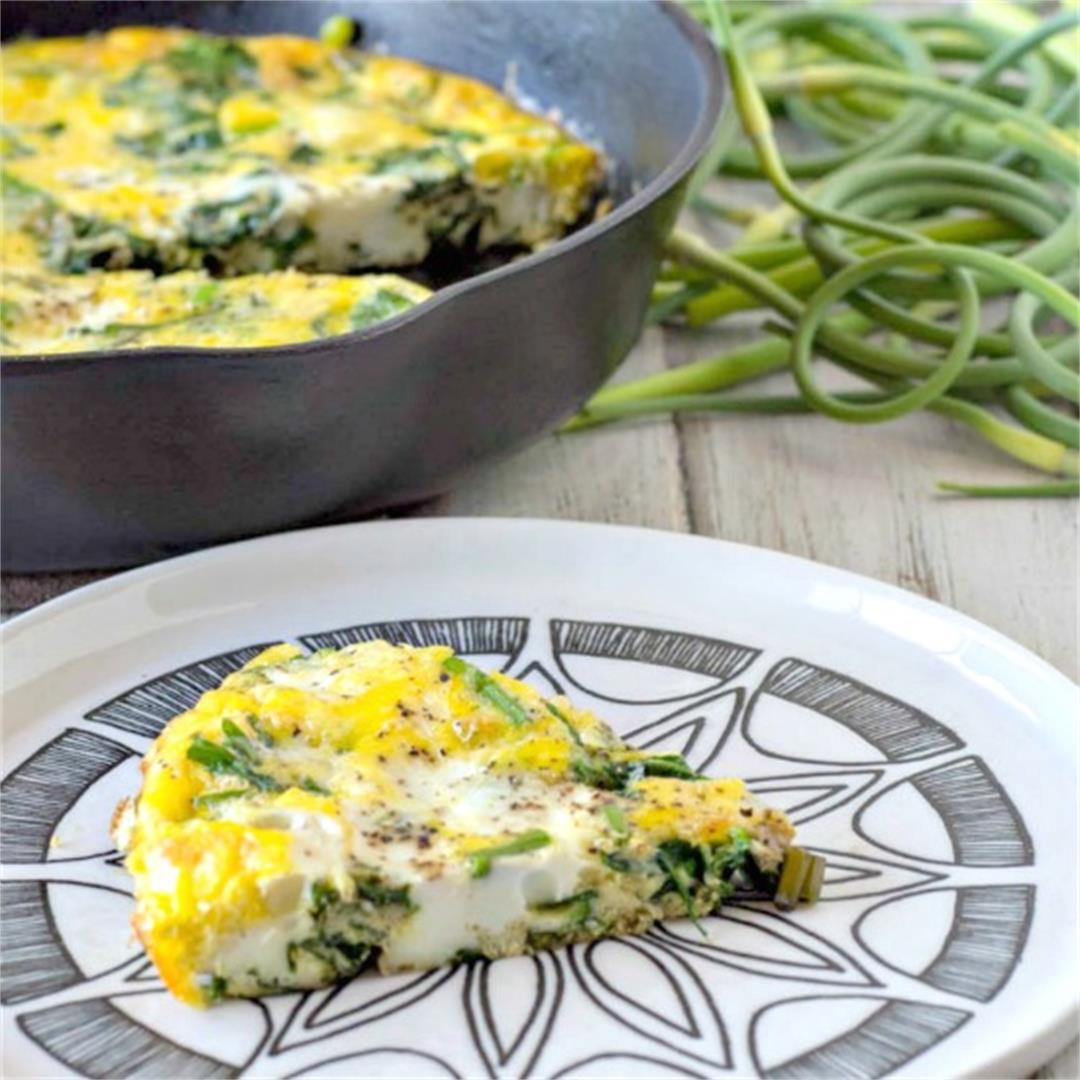 Spinach Frittata with Garlic Scapes