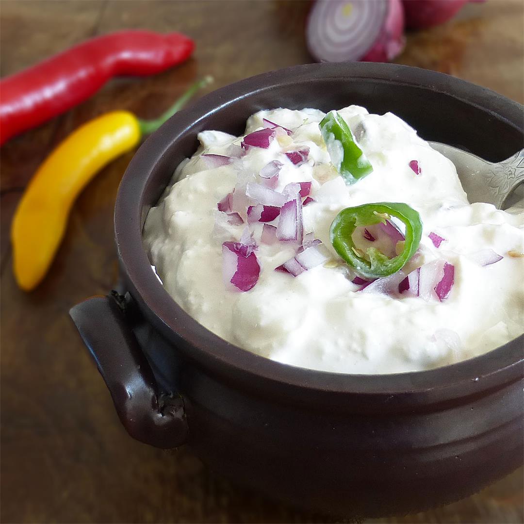 Greek Yoghurt & Feta Dip with Red Onions & Green Chillies