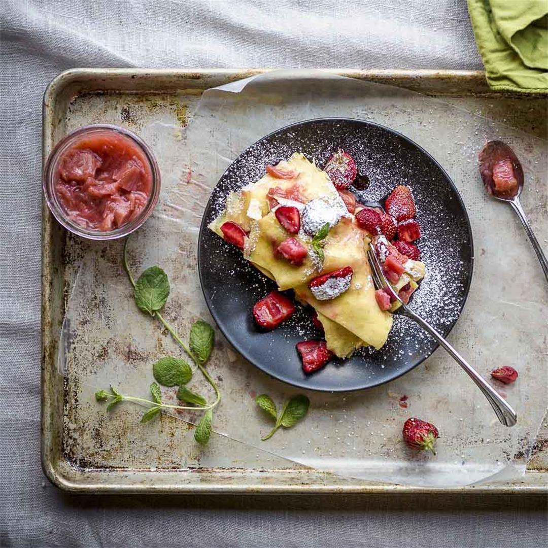 Sheet Pan Swedish Pancakes with fresh strawberries and lime