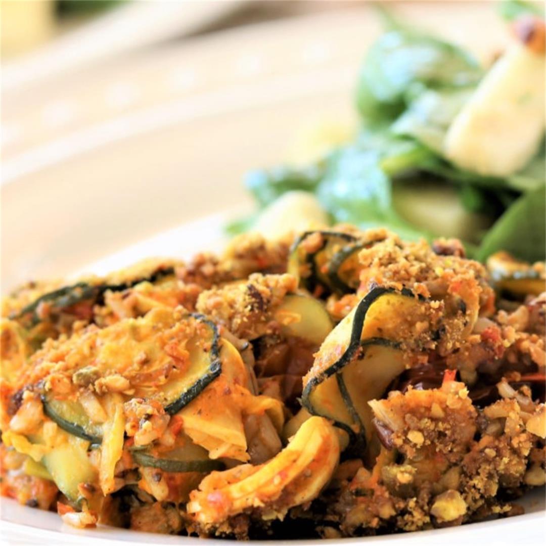 Zucchini Rice With Roasted Red Pepper Pesto