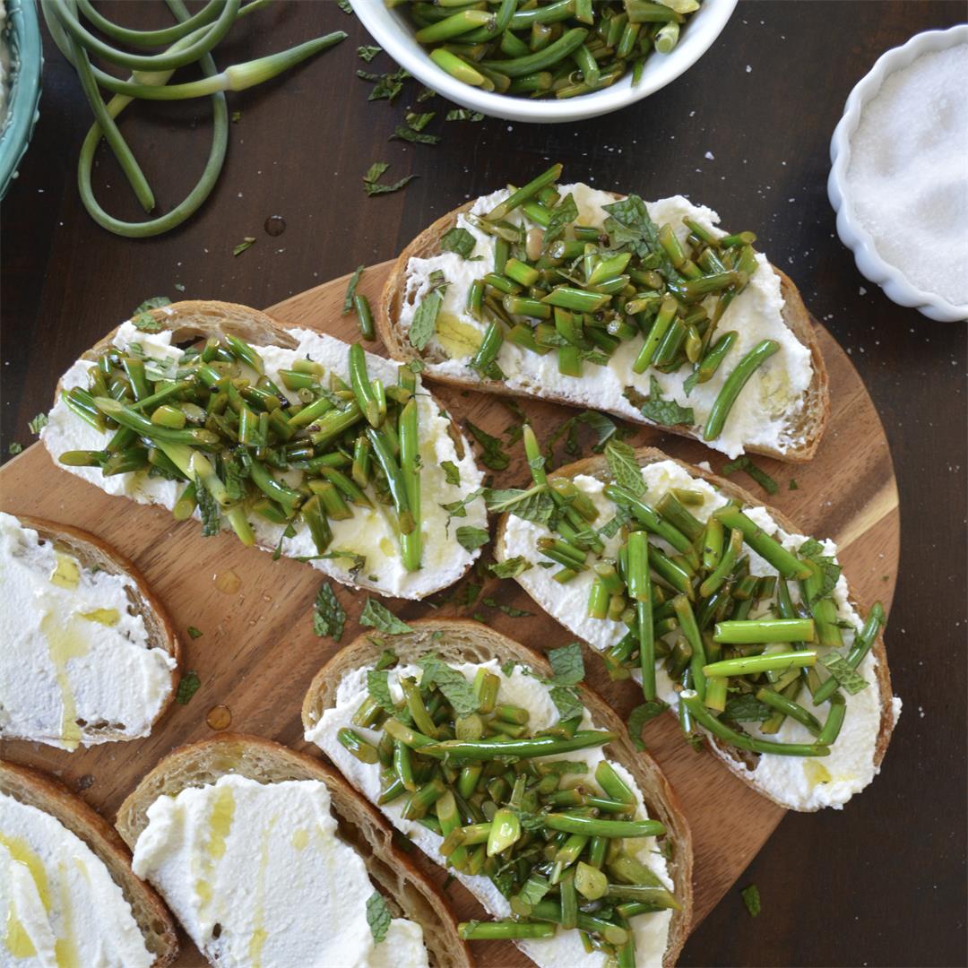 Garlic Scape and Ricotta Crostini - a lovely summer appetizer!