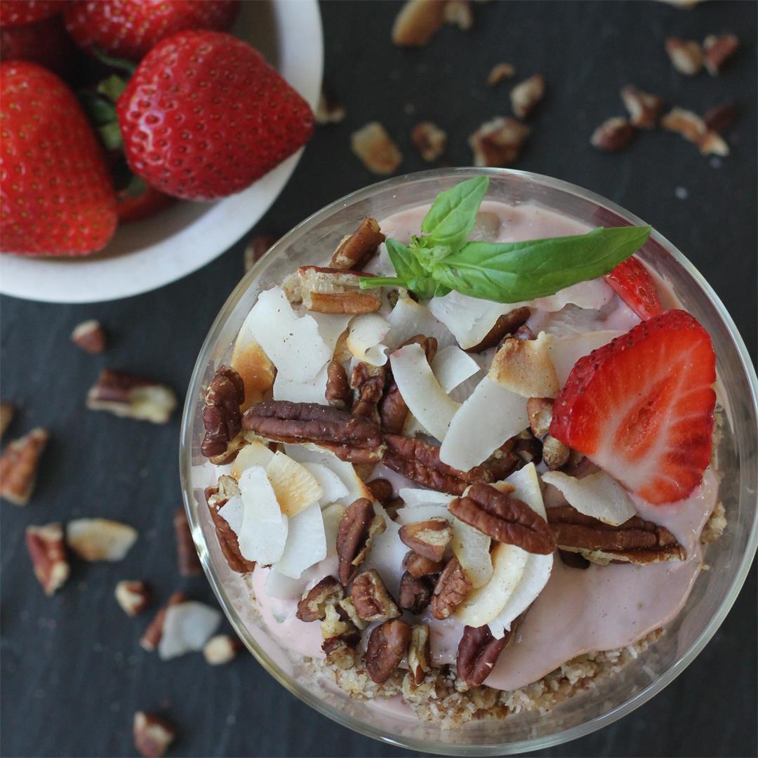 Healthy Strawberry Basil Pudding or Parfait