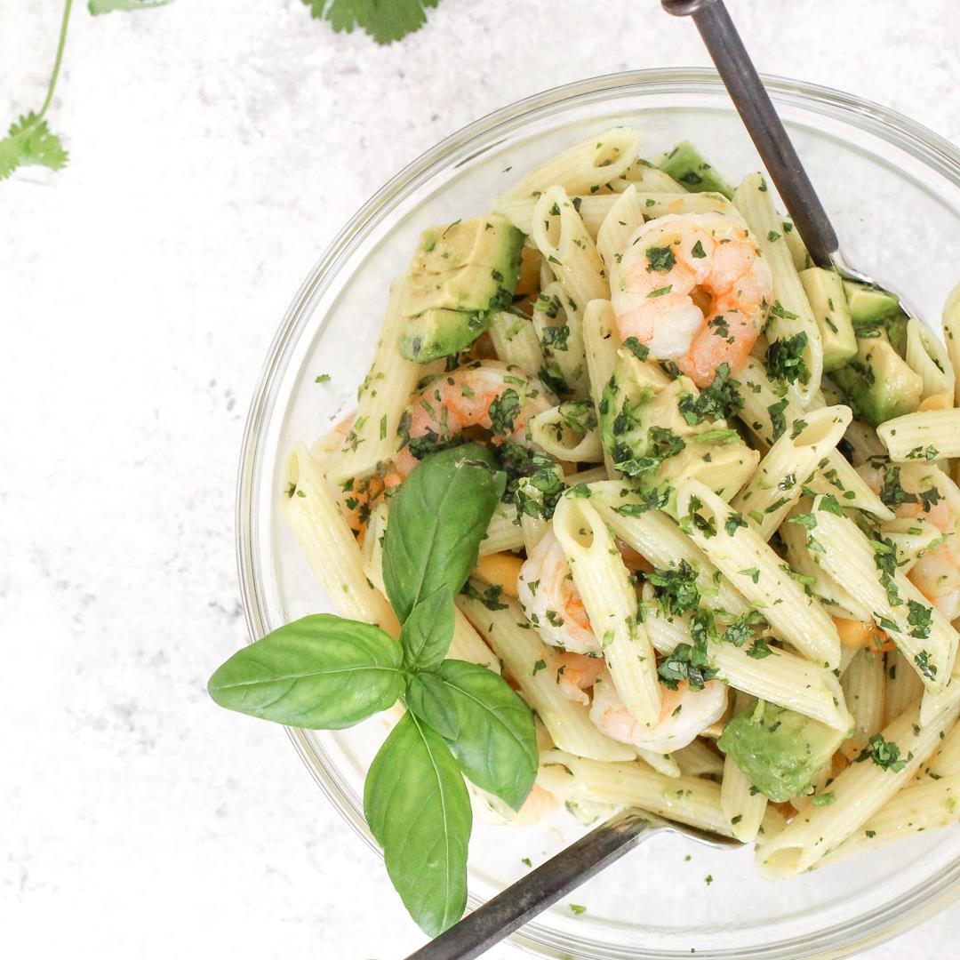 A light and lemony summer shrimp pasta salad
