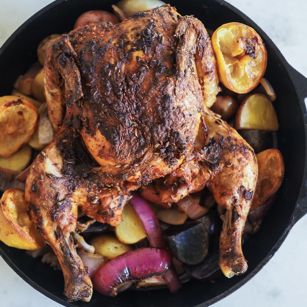 Paprika and Lemon Roasted Chicken with Potatoes and Onions