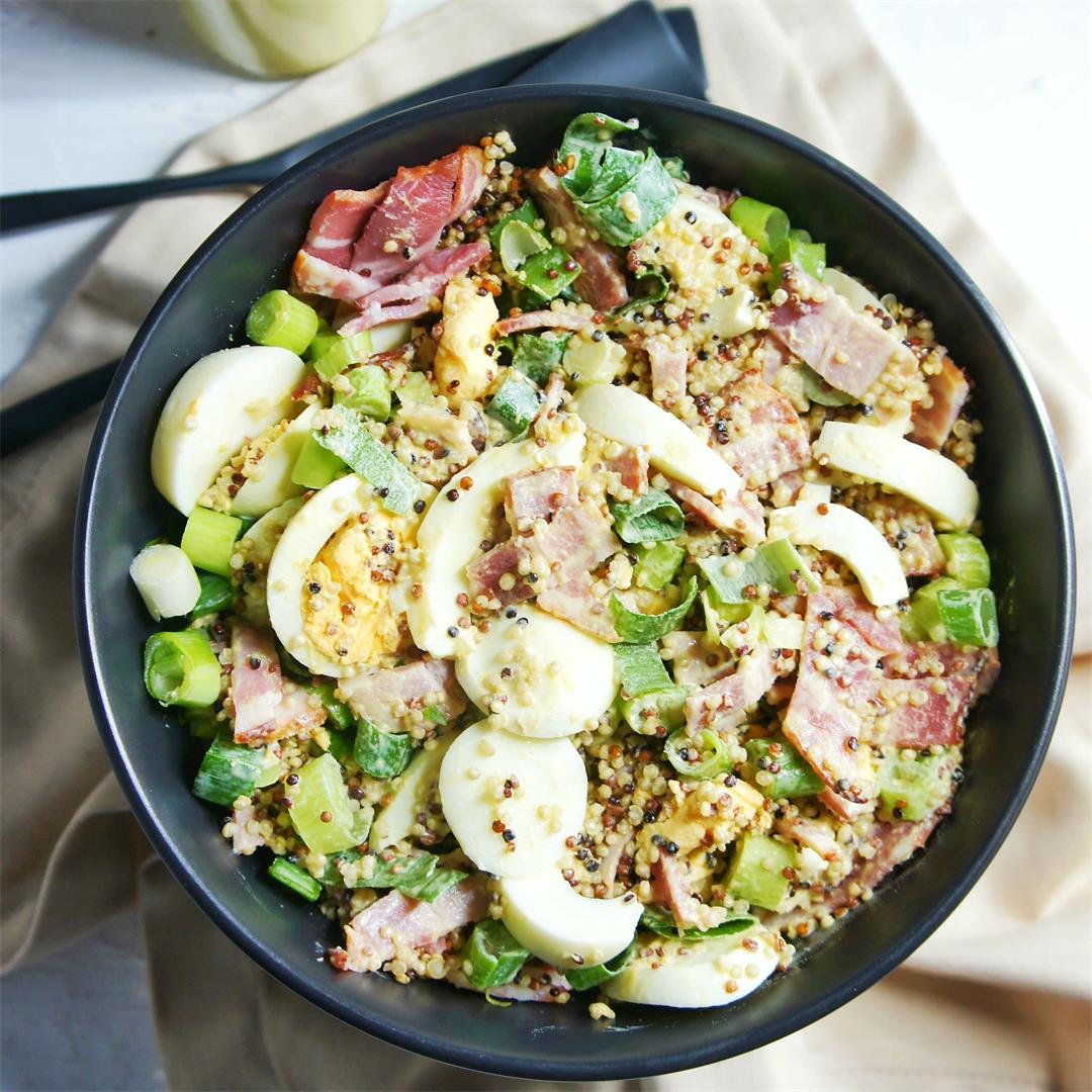 Bacon and Egg Quinoa Salad with Mustard Drizzle