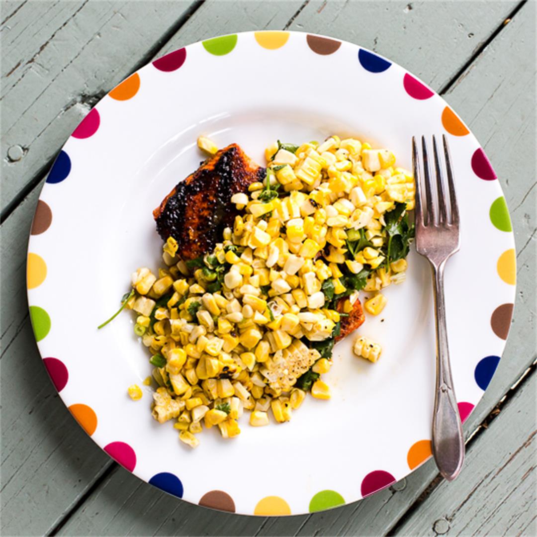 Grilled Salmon with Toasted Corn Vinaigrette