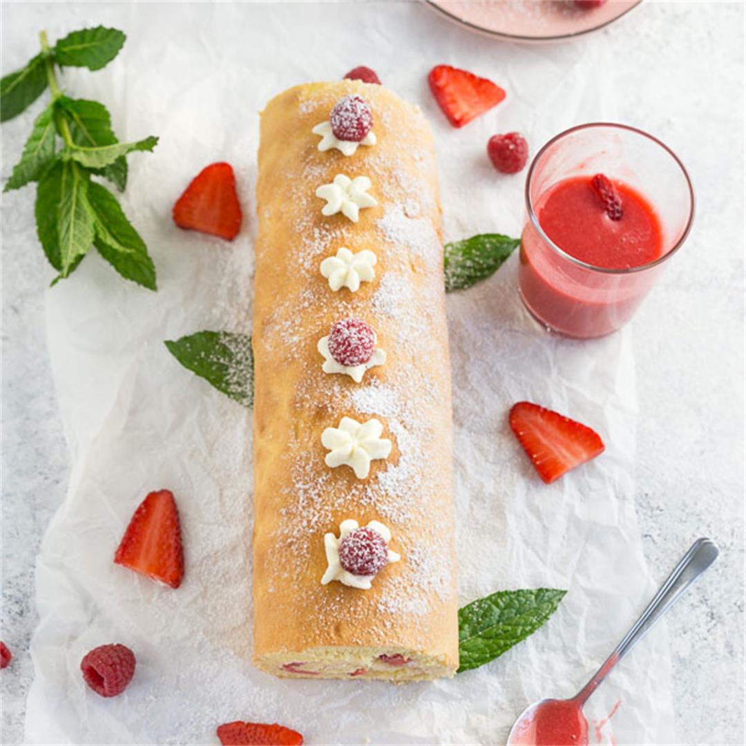 Strawberry Roll with Fresh Berry Sauce