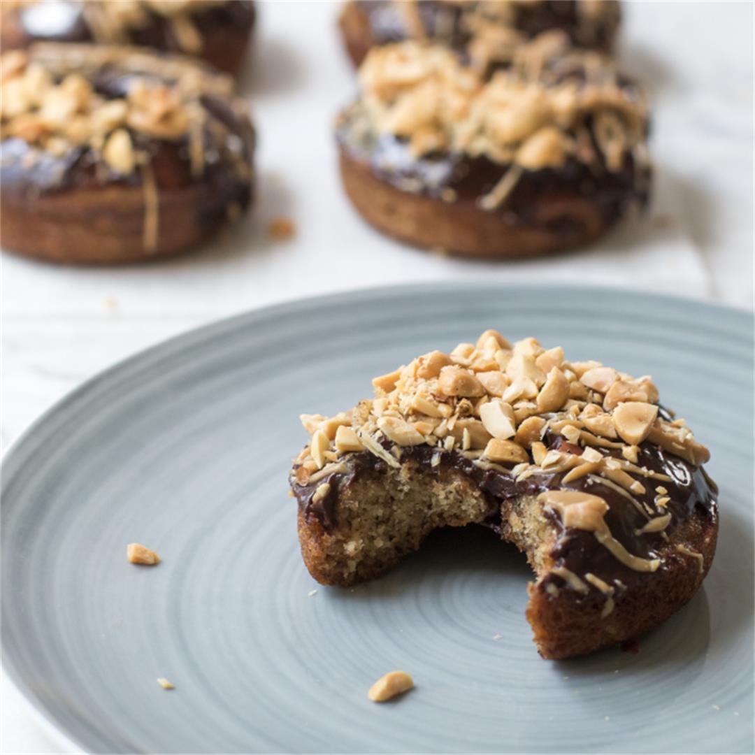 Banana Bread Donuts with Chocolate and Peanut Butter