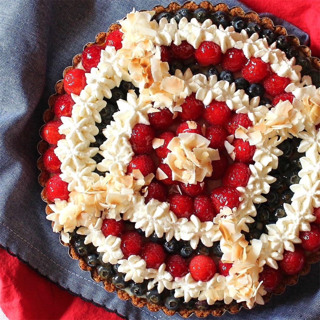 Triple Coconut Tart with Fresh Berries for July 4th