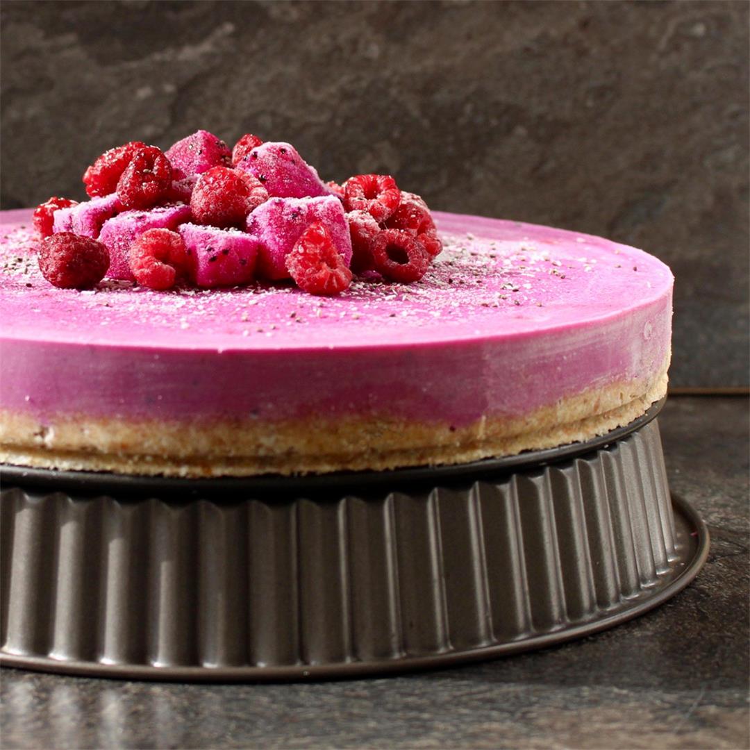 Pink Dragon Fruit and Raspberry Raw Cheesecake (Vegan)