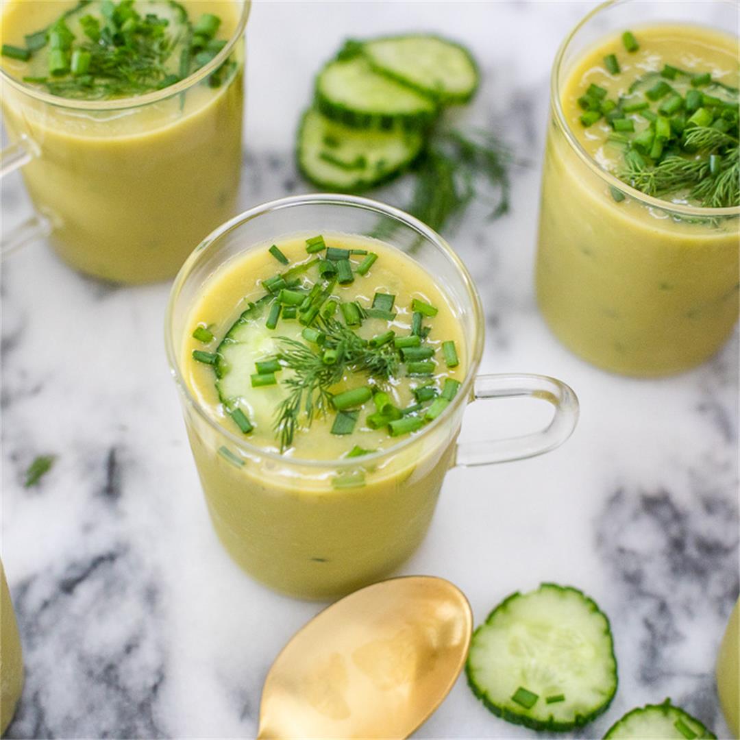 Cold creamy Cucumber Yogurt Soup with dill and scallions