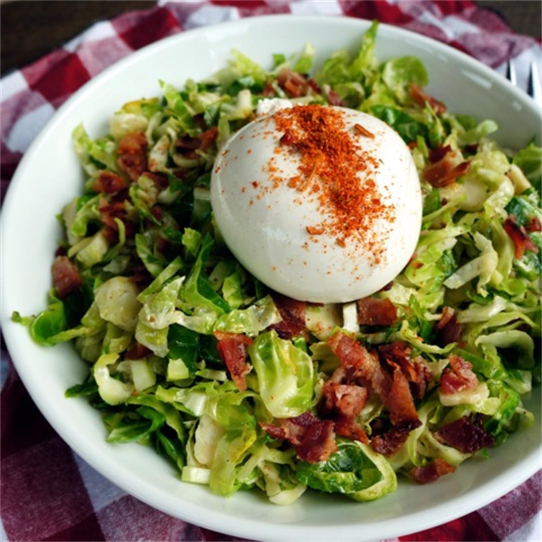 Brussels Sprout Salad with Bacon and Poached Egg