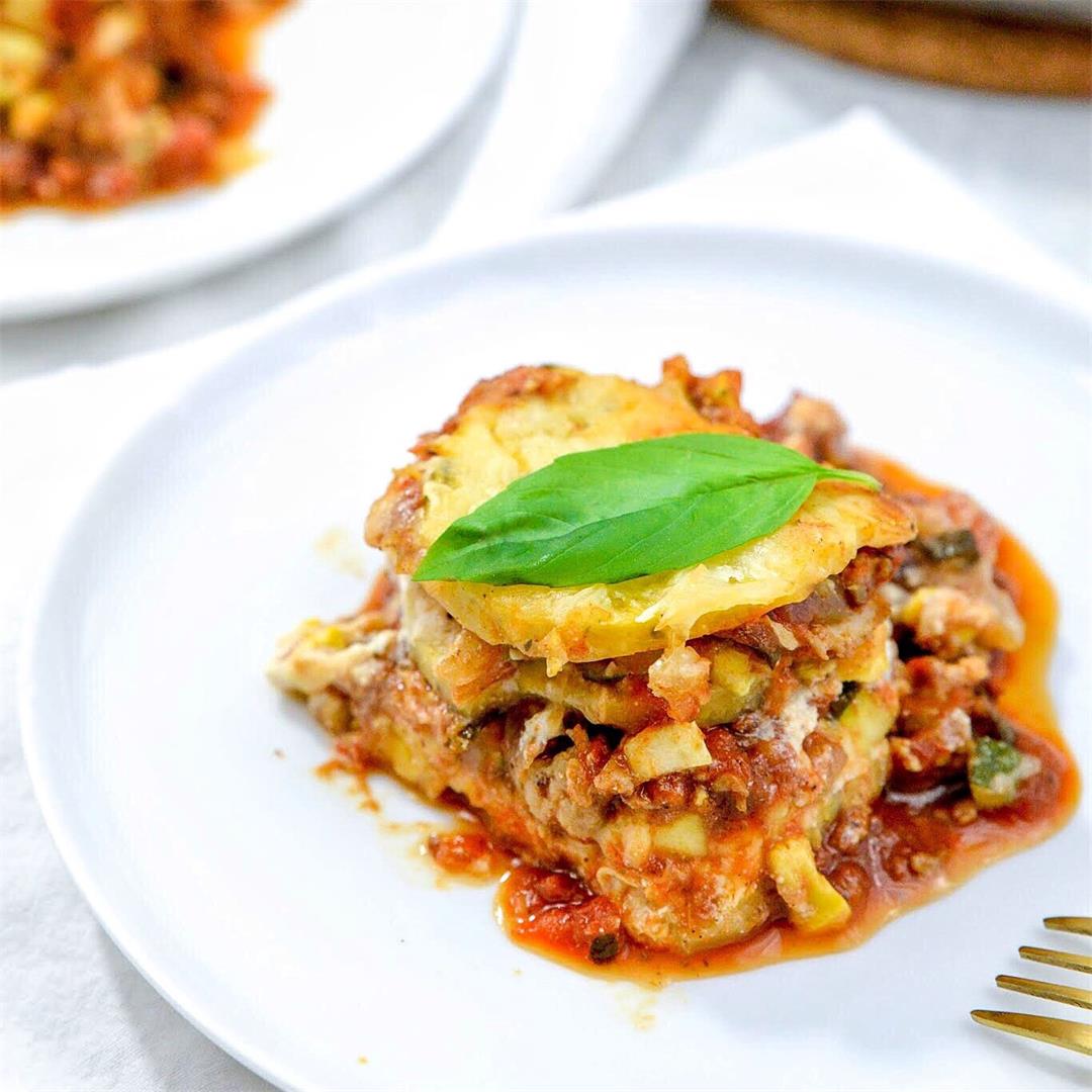 Cheesy Polenta Lasagna with Veggies and Homemade Meat Sauce