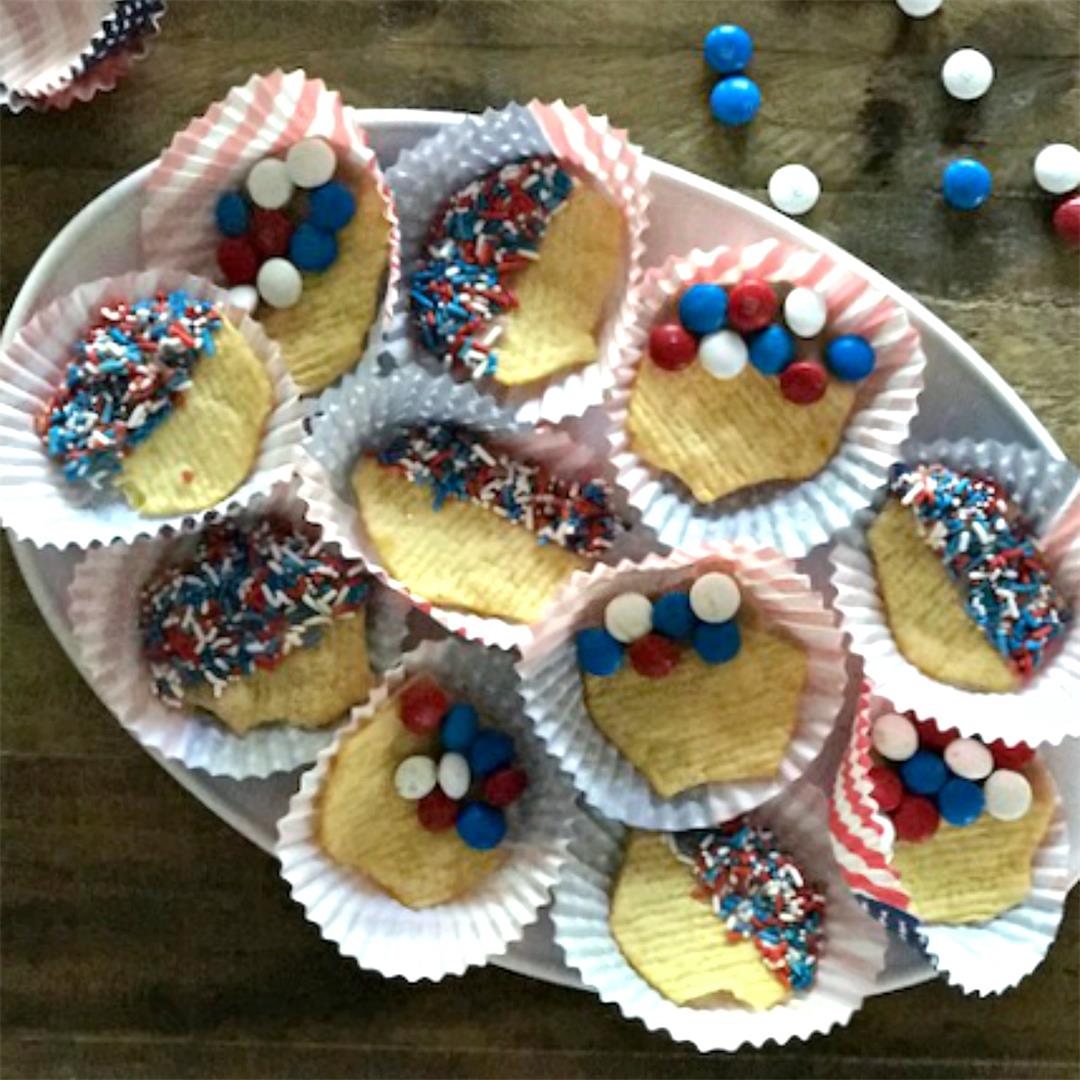 Quick and Easy Chocolate Dipped Patriotic Potato Chips