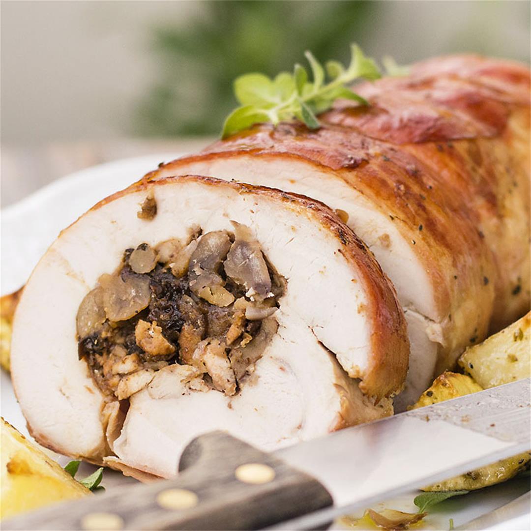 Turkey breast roulade with chestnut & plum stuffing
