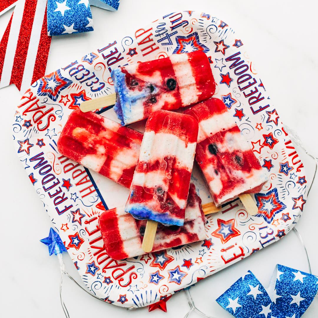 Red, White and Blue Healthy Vegan Fruit Pops