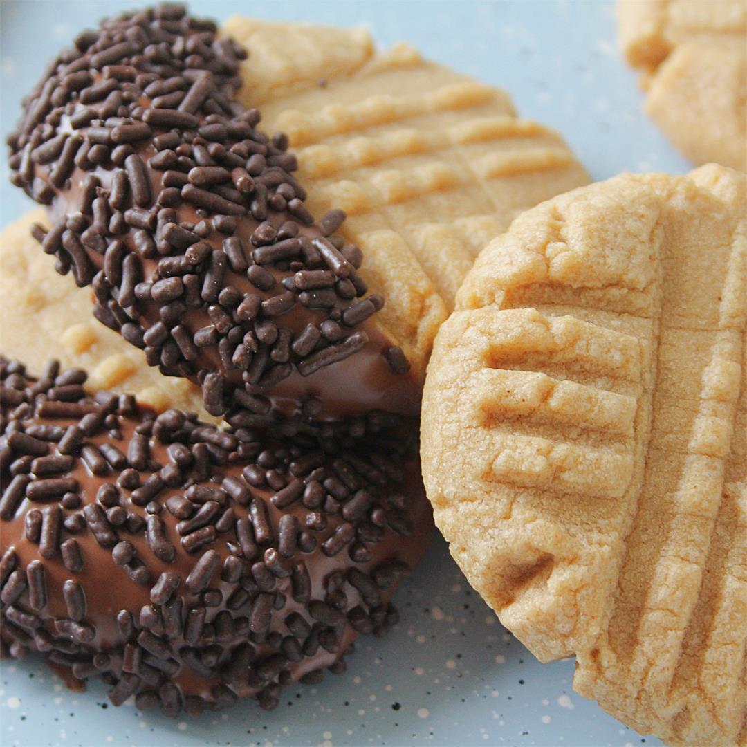 Peanut butter cookies dipped in milk chocolate