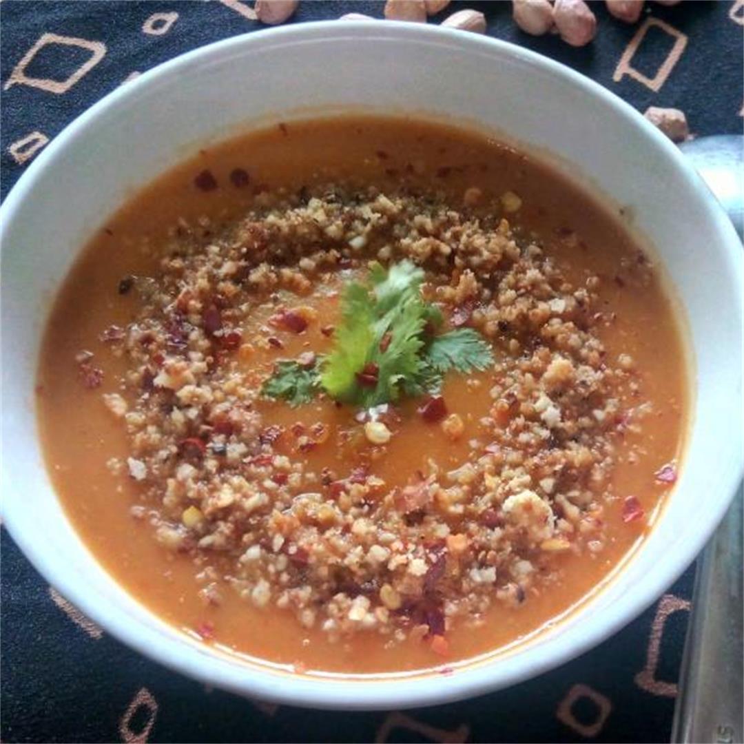 Sweet Potato & Tomato Soup with Crunch of Roasted Peanuts