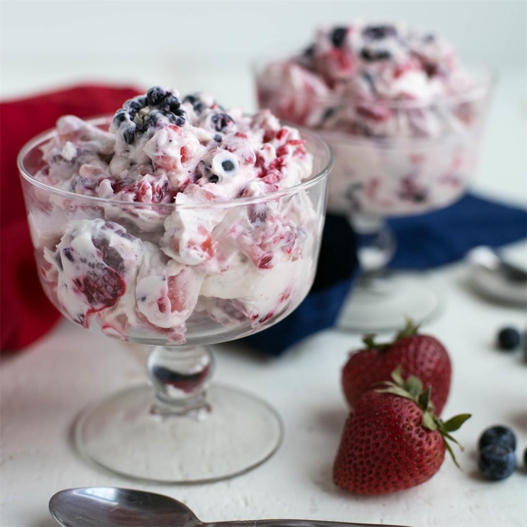 Red, White and Blue Cheesecake Salad Dessert