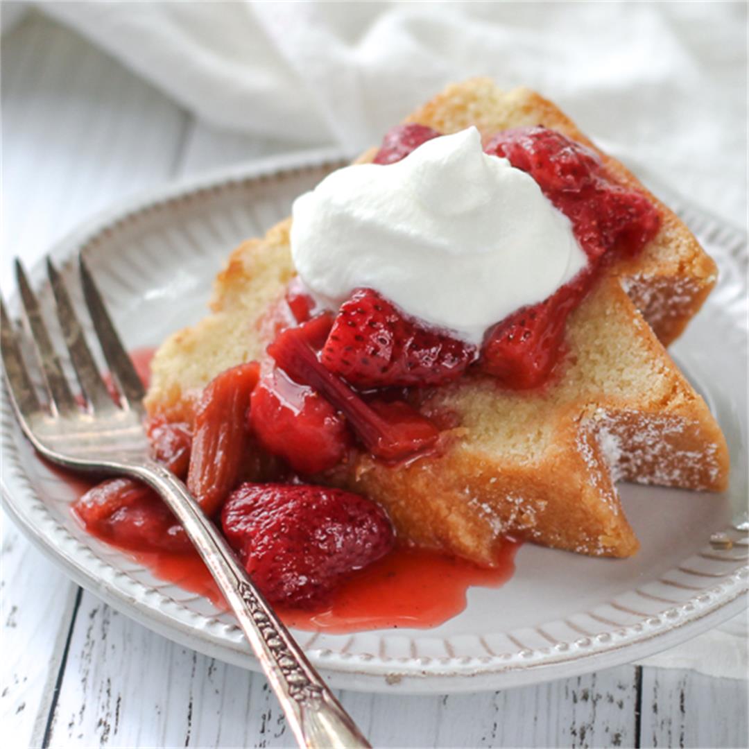 Brown Sugar Strawberry Rhubarb Compote & moist butter poundcake