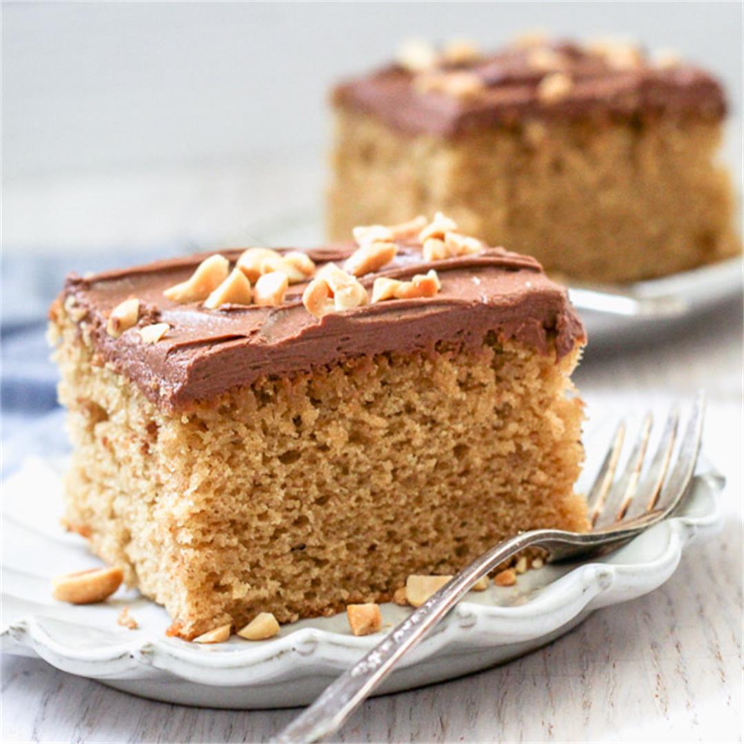 Yummy Peanut Butter Cake with Fluffy Milk Chocolate Frosting