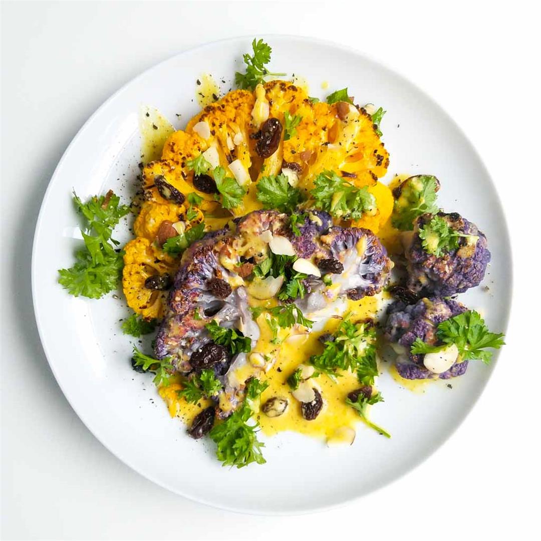 Charred Cauliflower Steaks with Curry Sauce