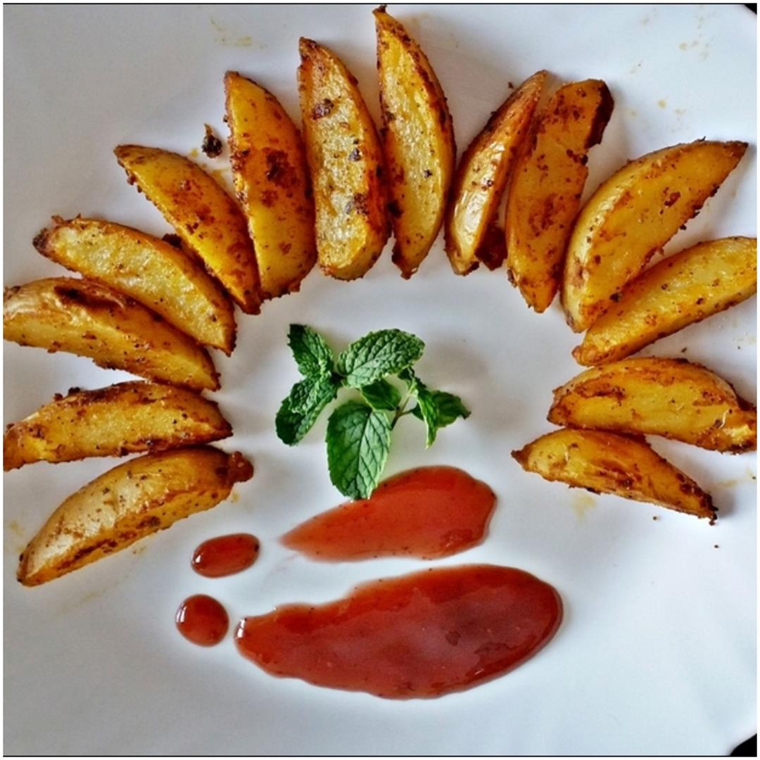 Seasoned Potato Wedges Recipe | No Oil Fry, No Bake