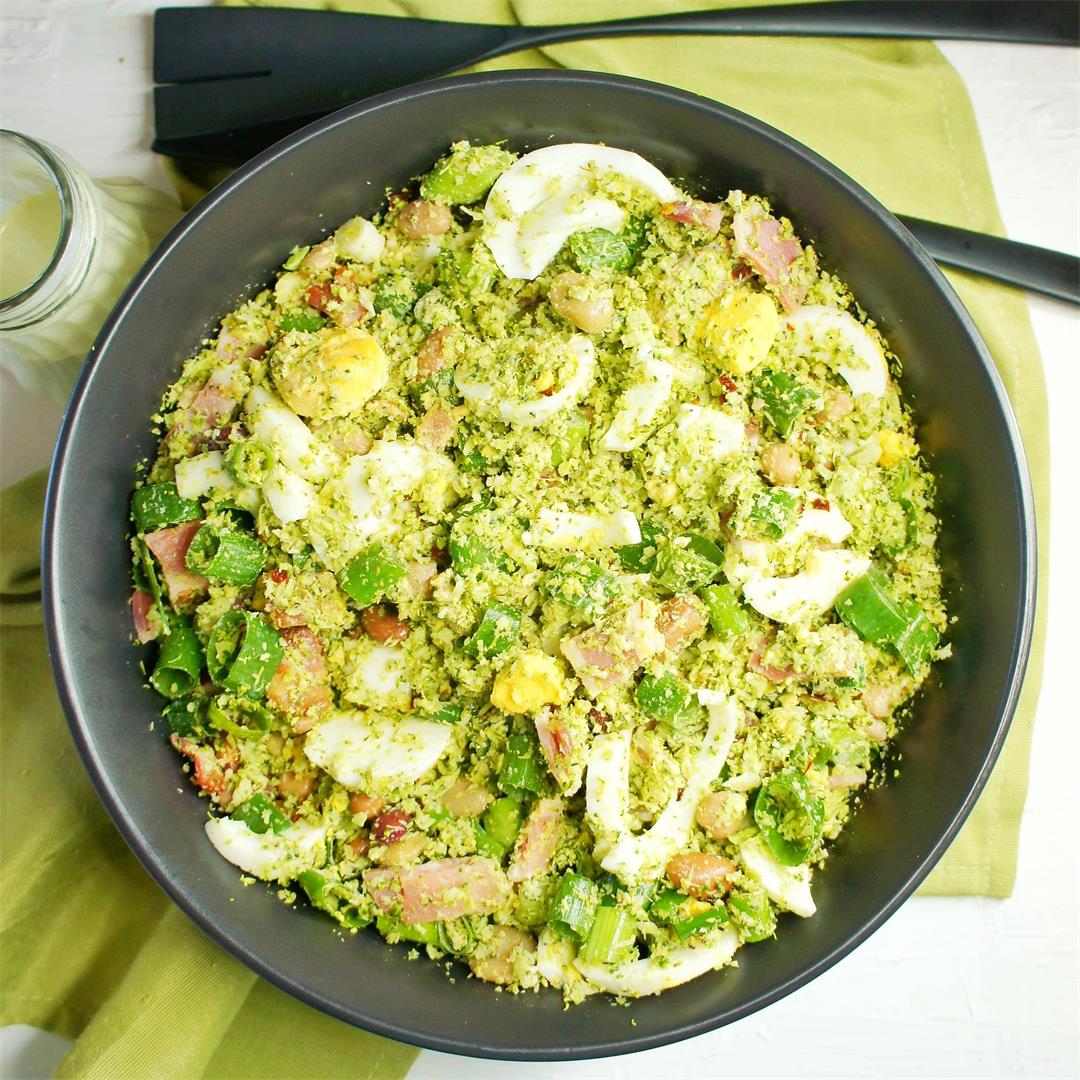 Broccoli Rice Salad with Basil Pesto Drizzle