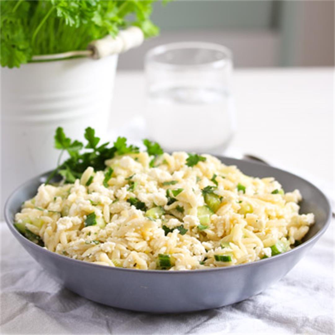 Orzo Pasta Salad with Cucumbers, Feta and Mint