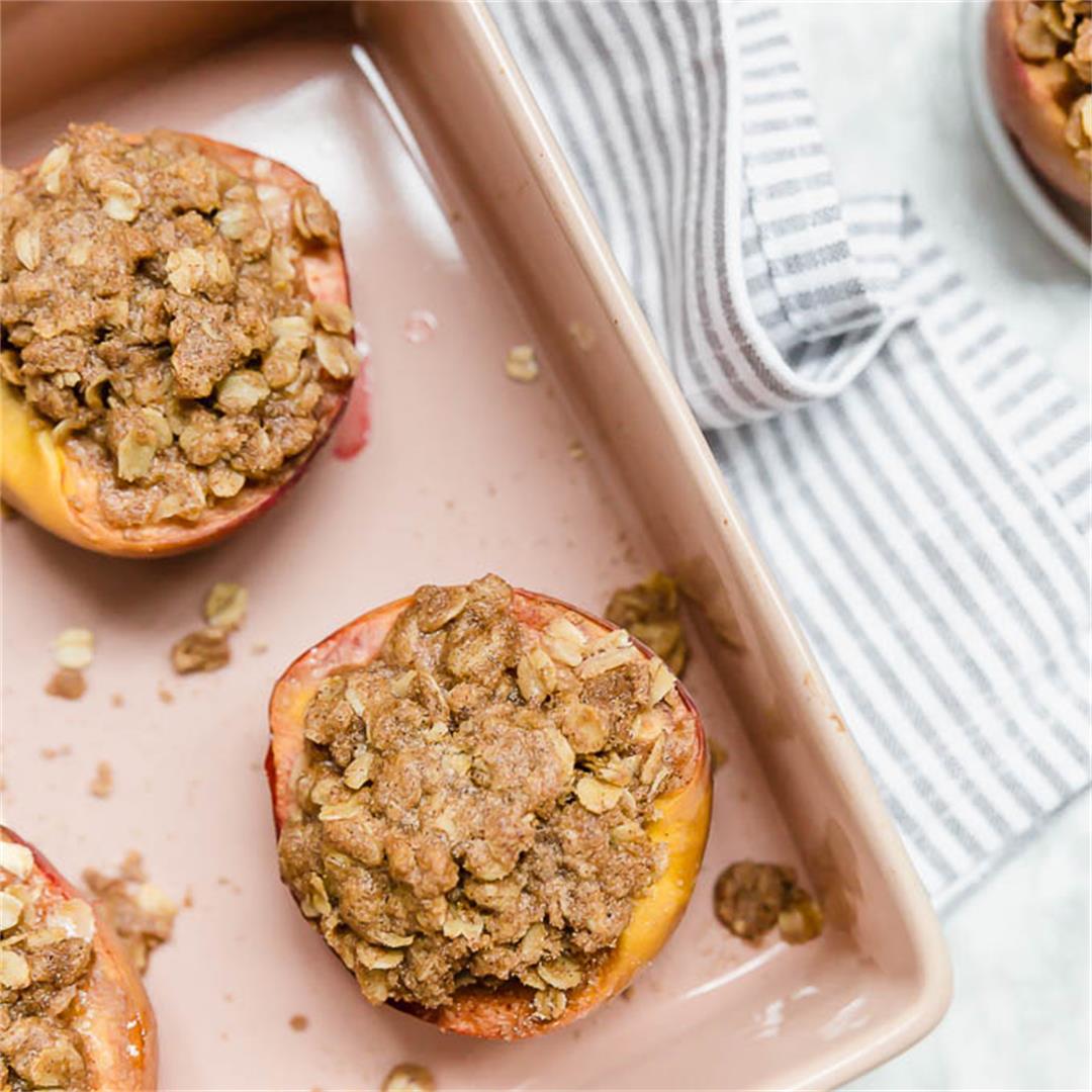 Baked Peaches with Gluten-Free Streusel Topping