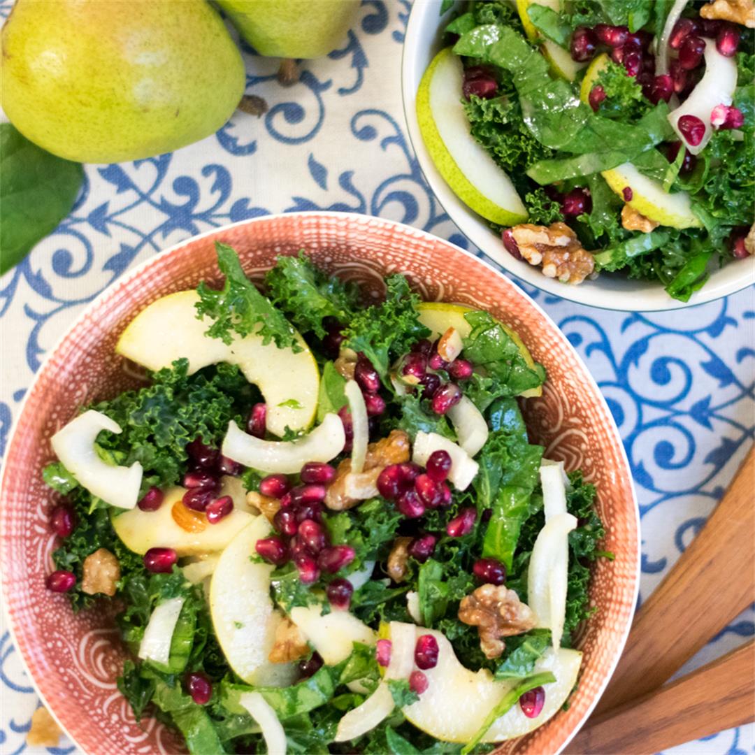 Kale Pear and Pomegranate Salad