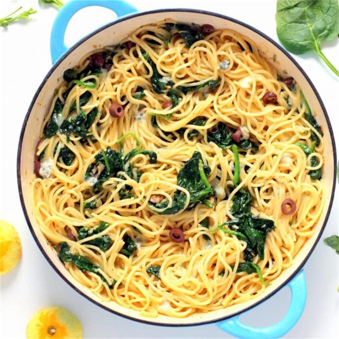 Lemon Gorgonzola Spinach Spaghetti
