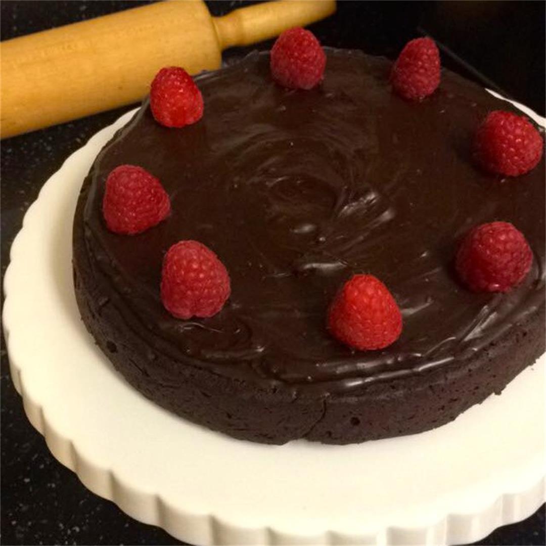 Flourless Chocolate Cake with Strawberry Sauce