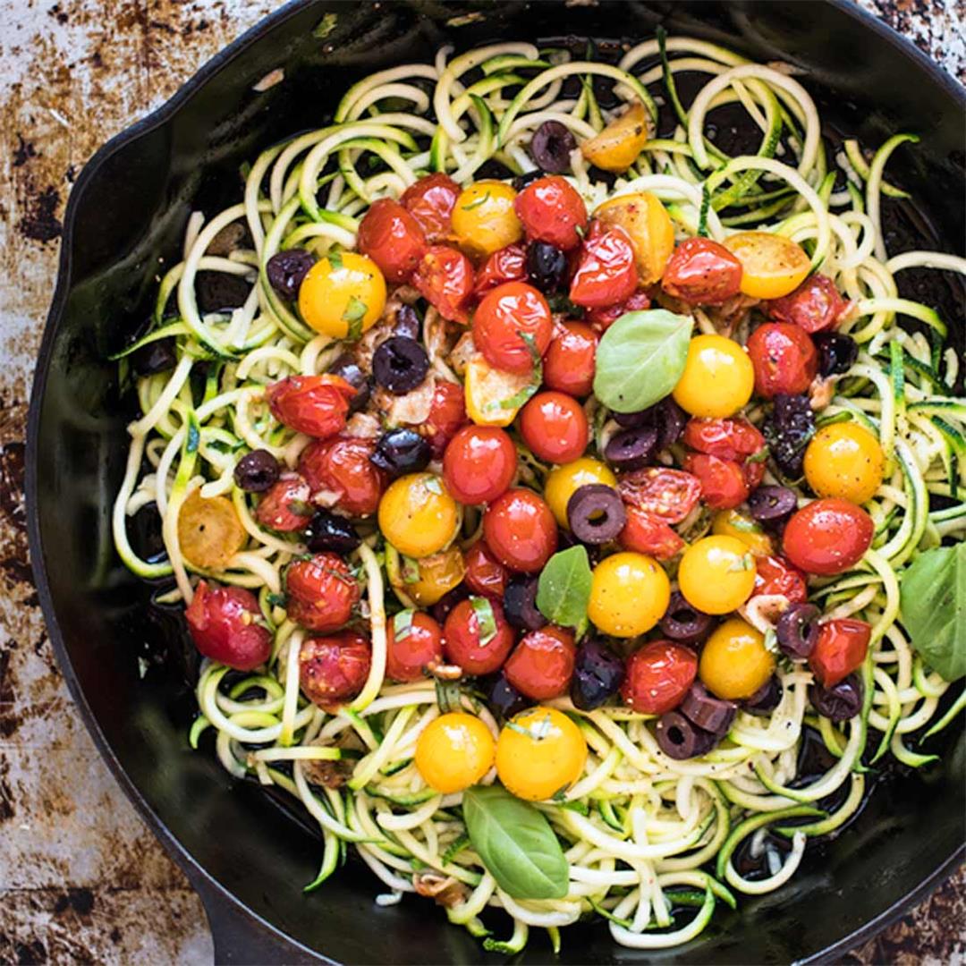Zucchini Pasta with Tomatoes and Olives