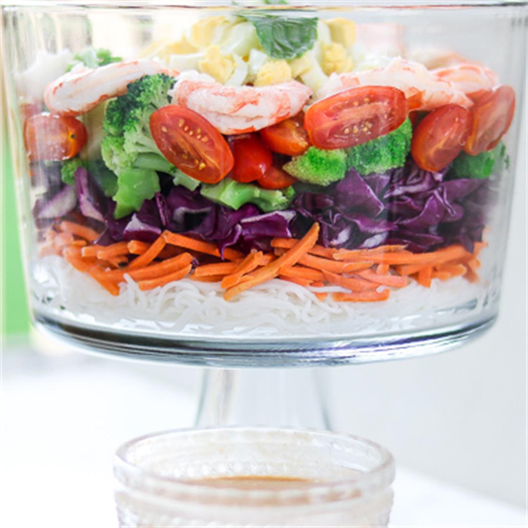 Seven-Layer Asian Noodle Salad With Creamy Peanut Sauce