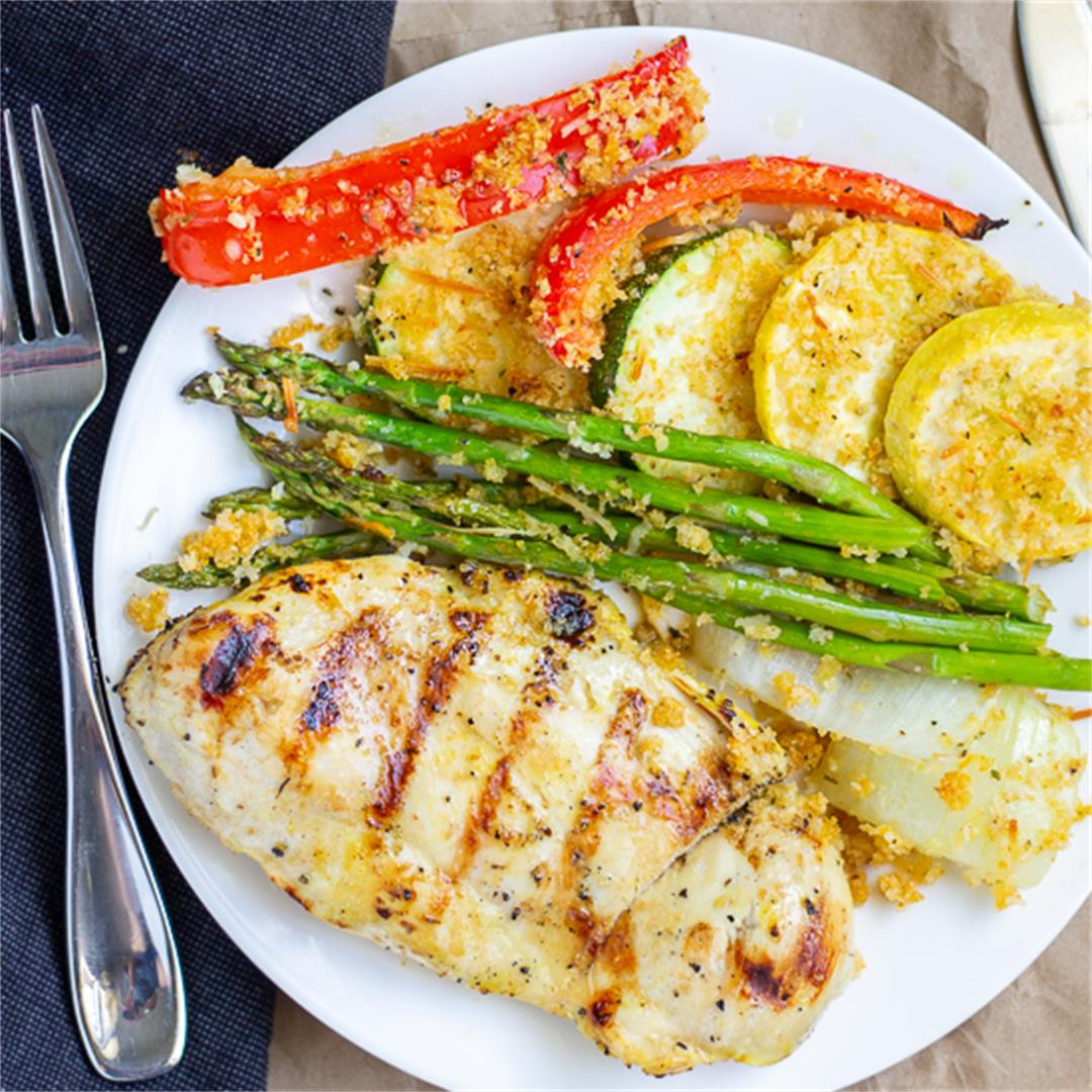 Grilled Lemon Chicken with Panko Crusted Vegetables