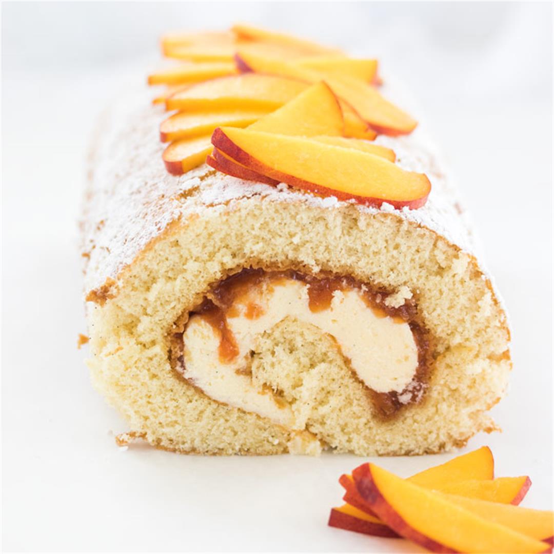 Peaches and Cream Swiss Roll Cake Recipe