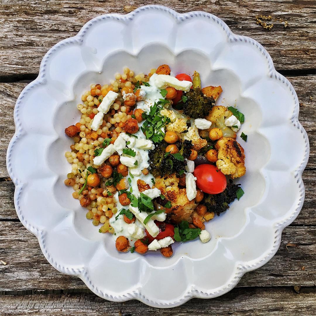 Roasted vegetable couscous salad is great for lunch or dinner!