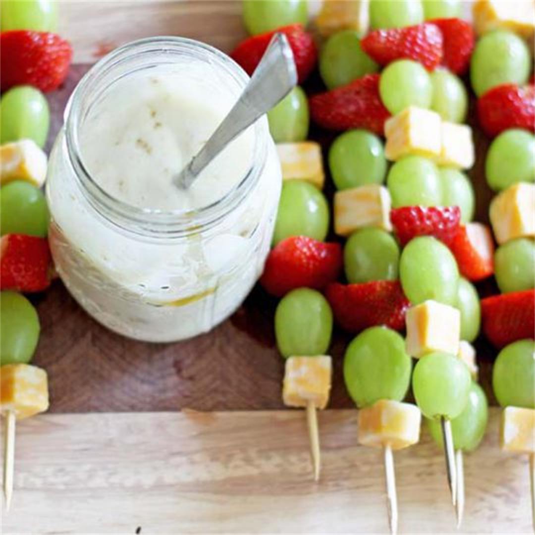 Party Perfect Fruit Kabobs with Easiest Yet Yogurt Dip