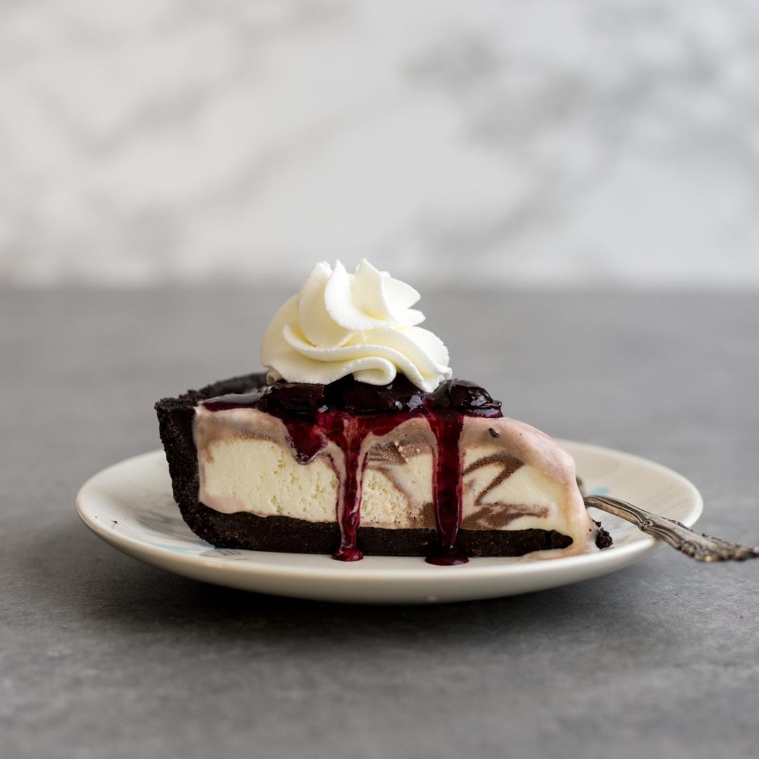 No Bake Ice Cream Pie with Cherry Compote