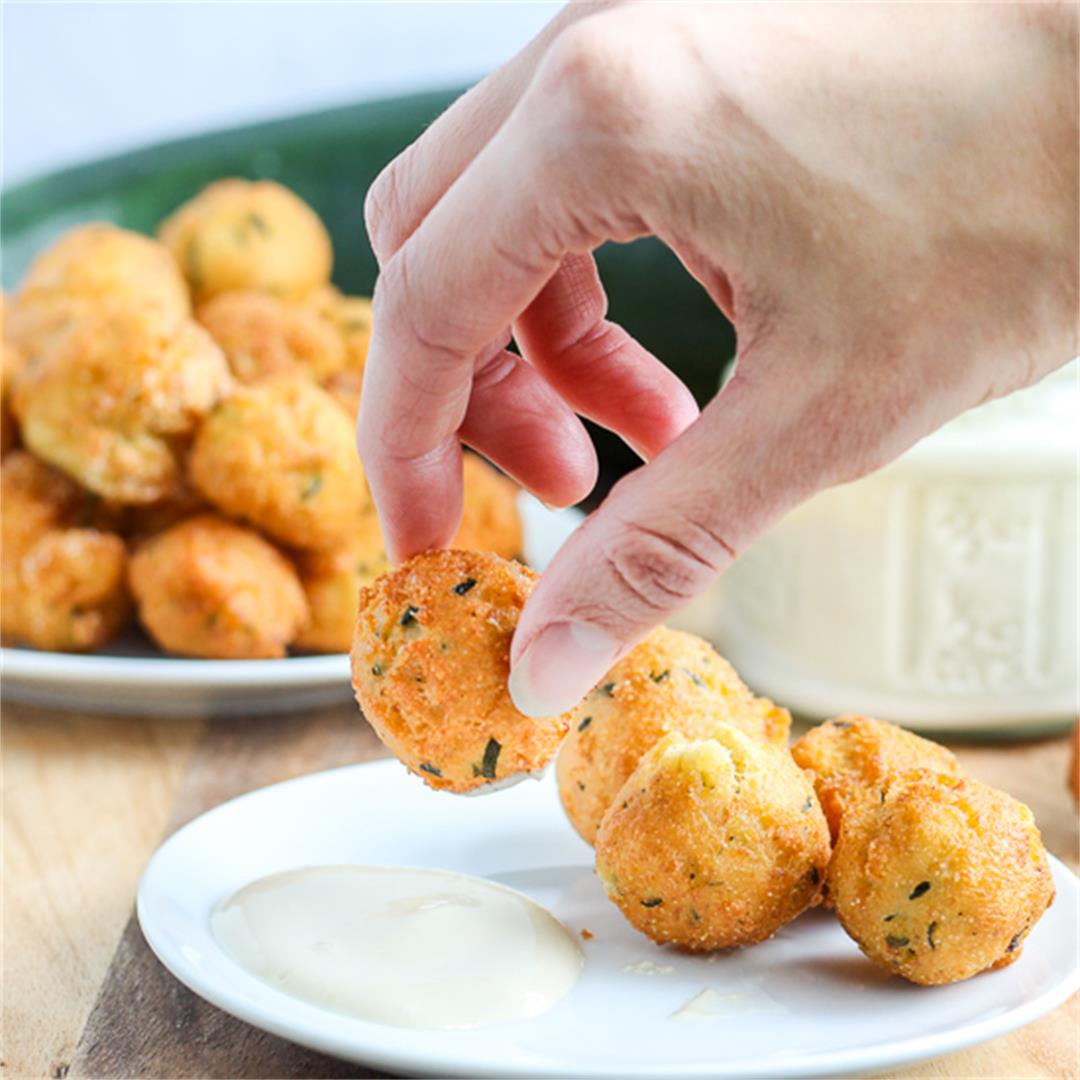 Zucchini Hush Puppies with Wasabi Dipping Sauce
