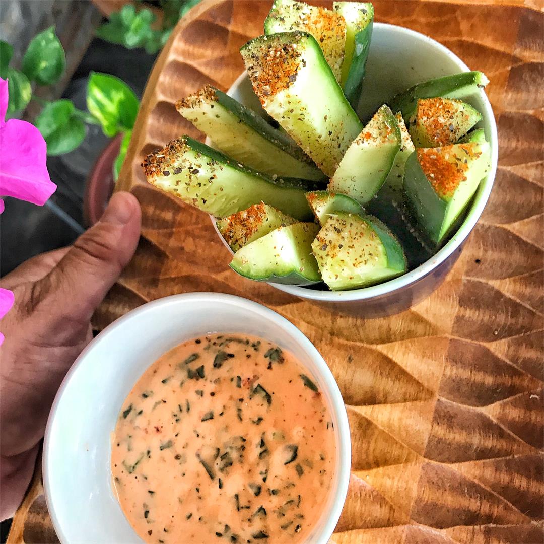 Herbed Cucumber Fries with Spicy Sweet Dip