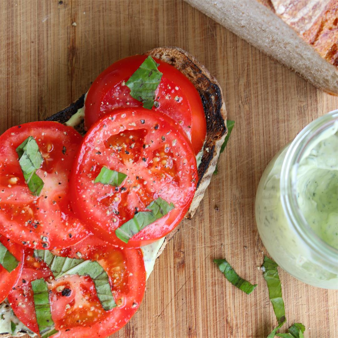 Open Faced Tomato Sandwiches with Basil Mayo