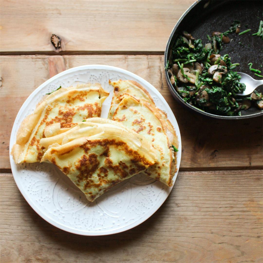 Spinach, Mushroom, and Swiss Crepes