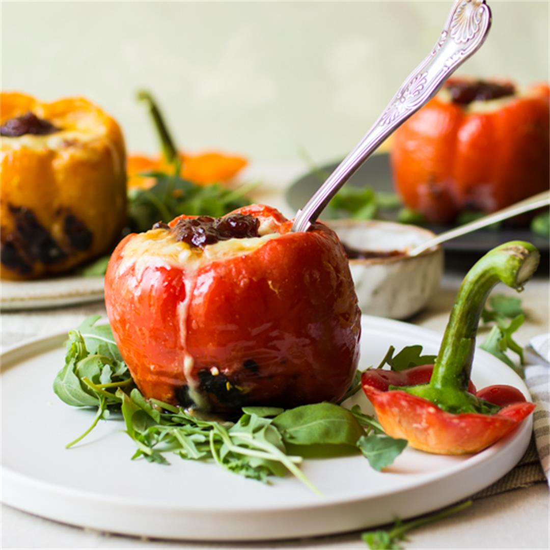 stuffed peppers with couscous in cheese sauce